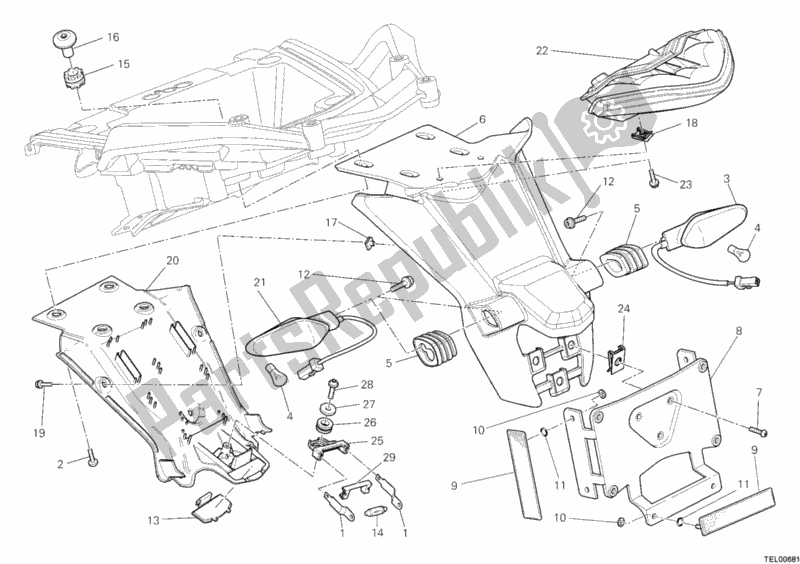 Toutes les pièces pour le Support De Plaque D'immatriculation - Feu Arrière du Ducati Multistrada 1200 ABS USA 2011